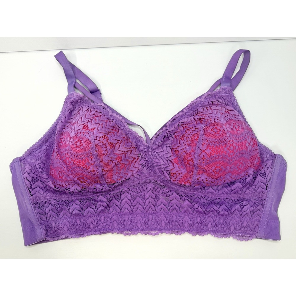 Parfait Mia Purple Lace Wireless Longline Bralette Bra 38D P5951 Removable Pads